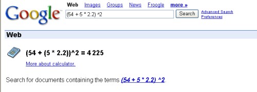 Náhled výsledků z Google – matematický příklad